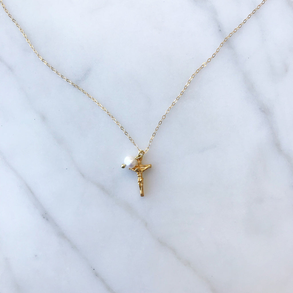 Crucifix & Pearl Necklace