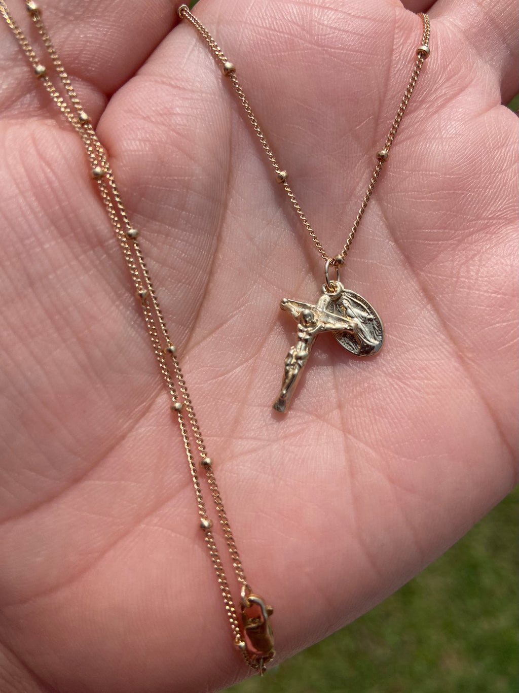 Miraculous Medal and Crucifix Necklace in 14k Gold