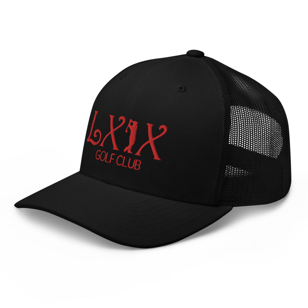 Curve Logo Trucker Hat — Mesh-Back Snapback Cap (Red Logo)