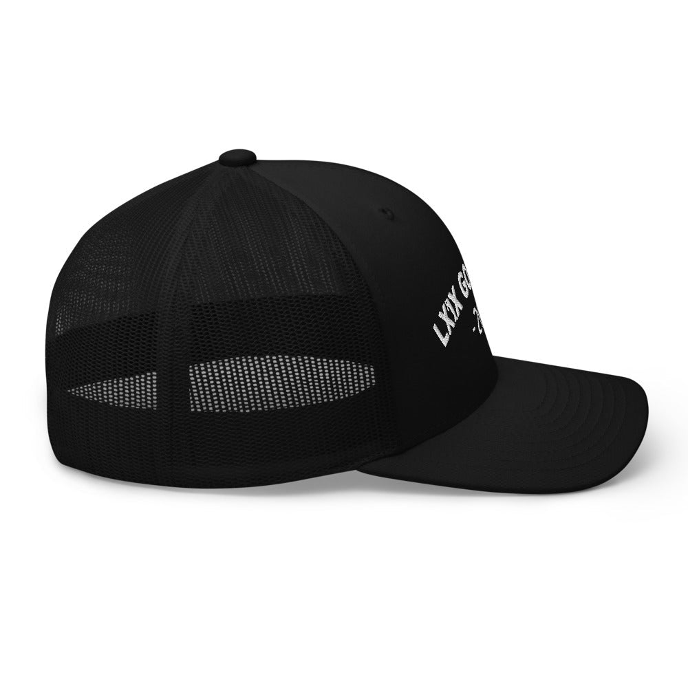 Arch Logo Trucker Hat — Mesh-Back Snapback Cap (White Logo)