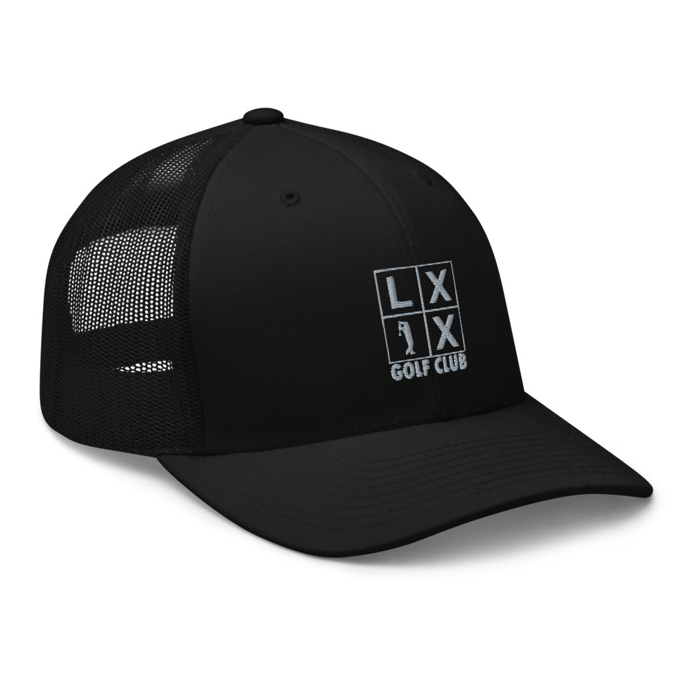 Four Box Logo Trucker Hat — Mesh-Back Snapback Cap (Gray Logo)