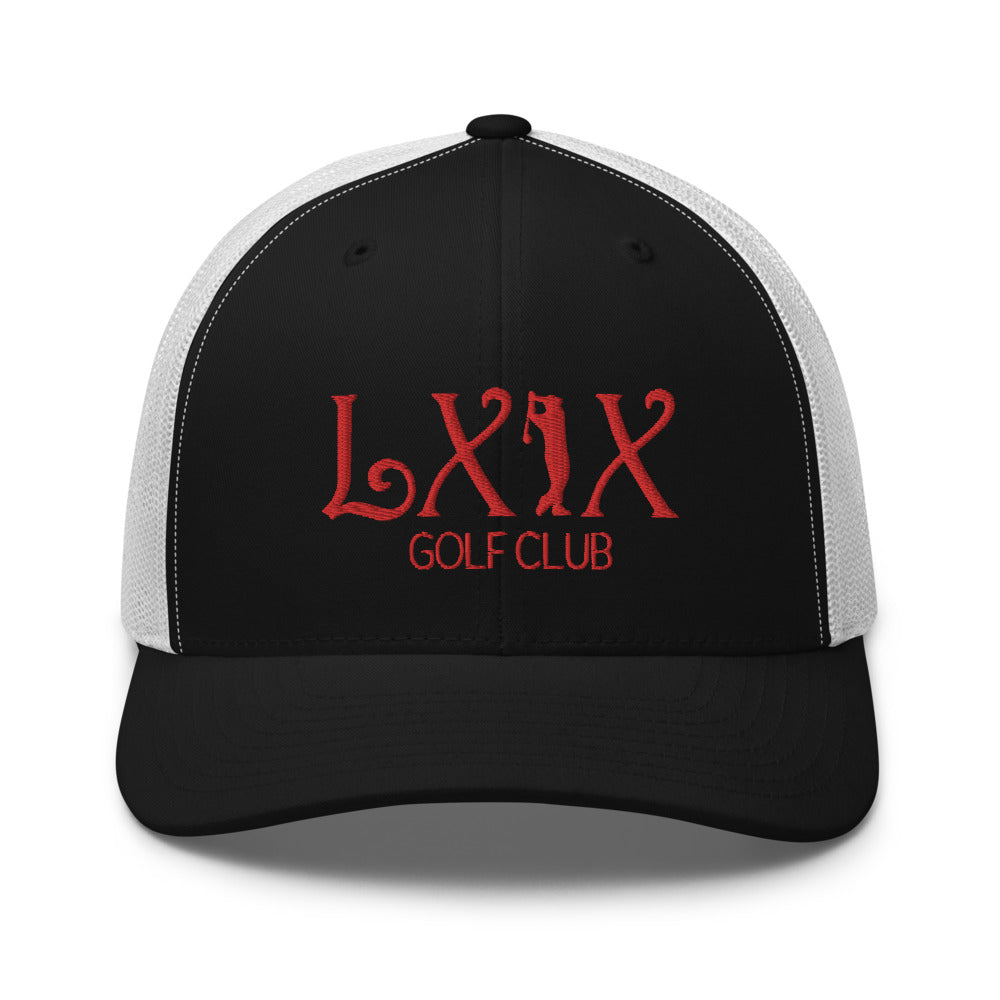 Curve Logo Trucker Hat — Mesh-Back Snapback Cap (Red Logo)