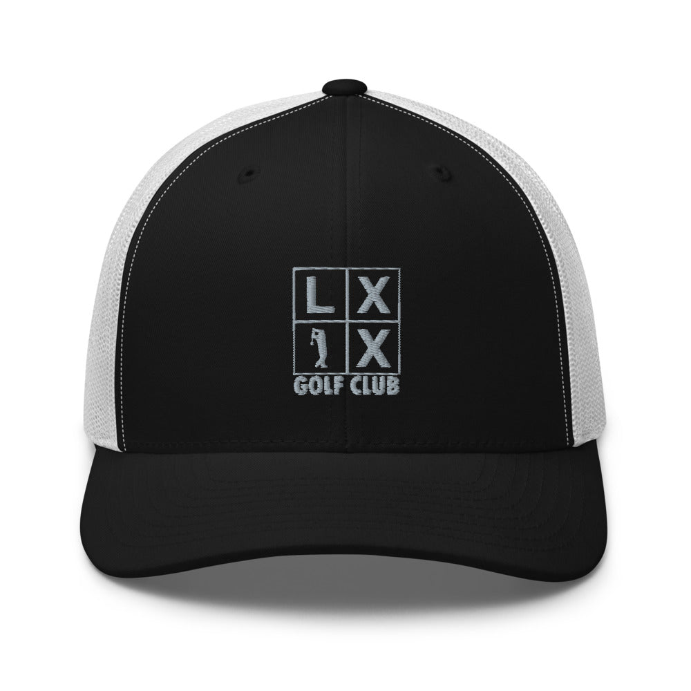 Four Box Logo Trucker Hat — Mesh-Back Snapback Cap (Gray Logo)
