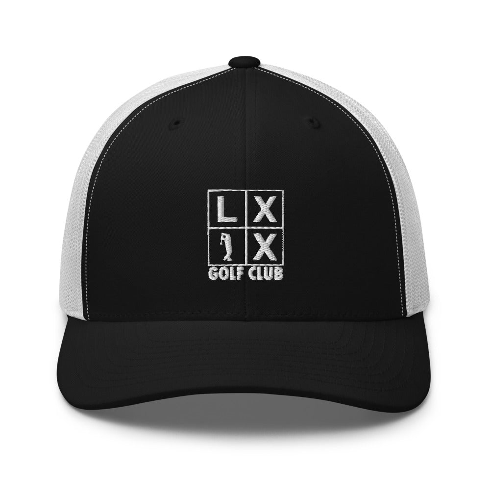 Four Box Logo Trucker Hat — Mesh-Back Snapback Cap (White Logo)