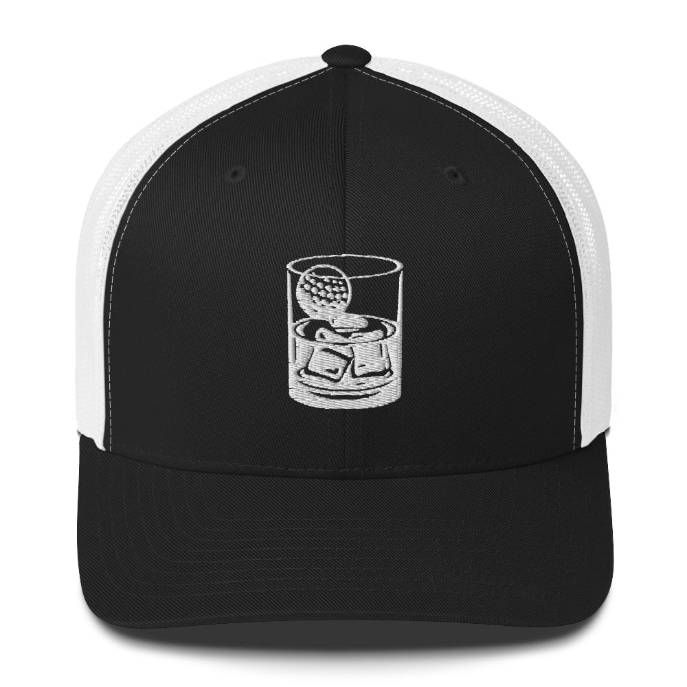 Whiskey Glass Trucker Hat — Funny Golf Snapback Cap