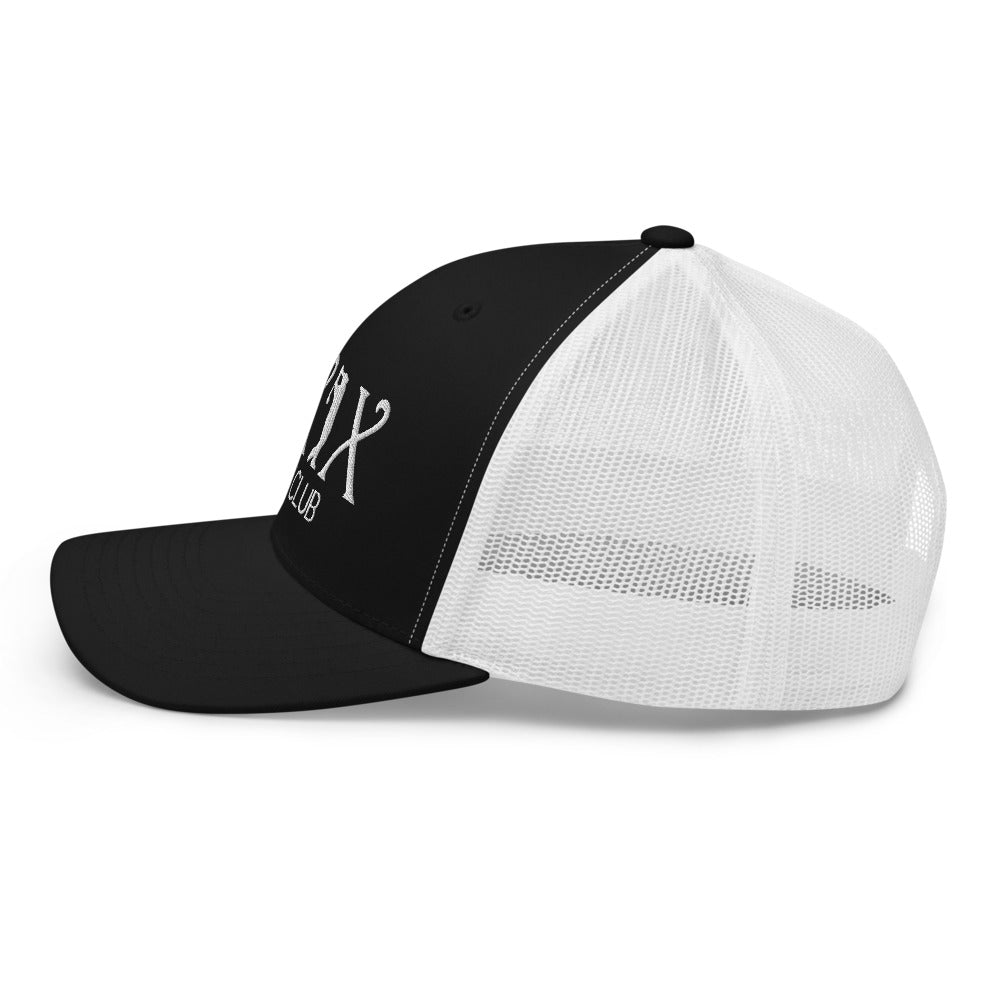 Curve Logo Trucker Hat — Mesh-Back Snapback Cap (White Logo)