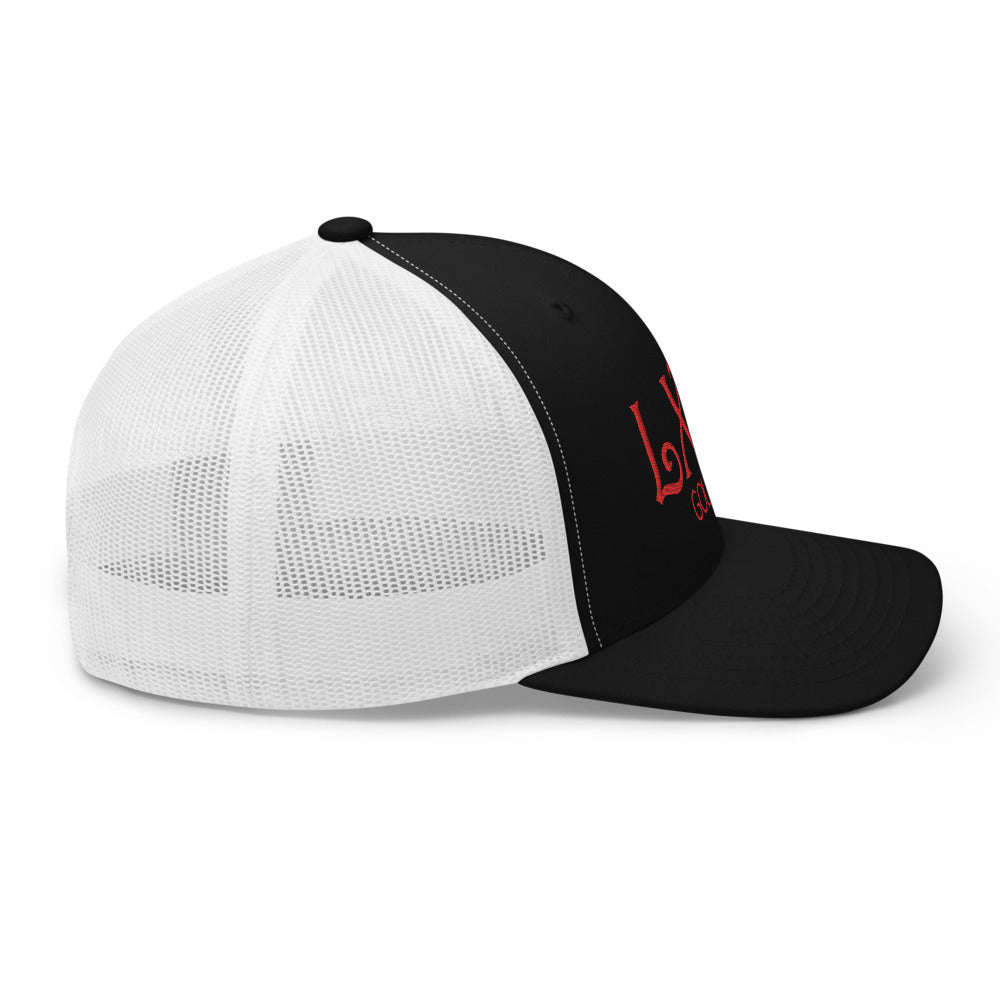 Curve Logo Trucker Hat — Mesh-Back Snapback Cap (Red Logo)