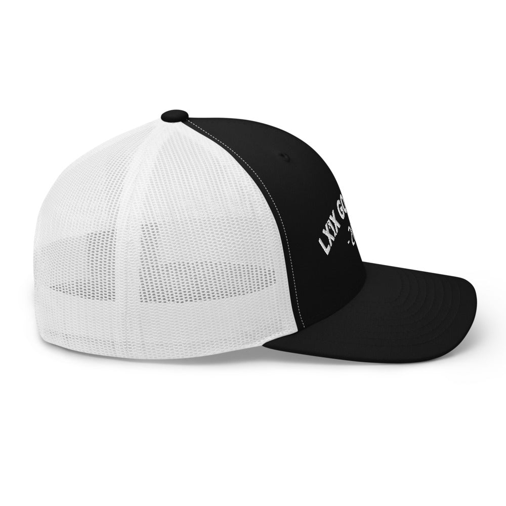 Arch Logo Trucker Hat — Mesh-Back Snapback Cap (White Logo)