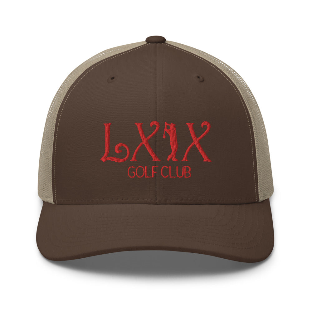 Curve Logo Trucker Hat — Mesh-Back Snapback Cap (Red Logo)