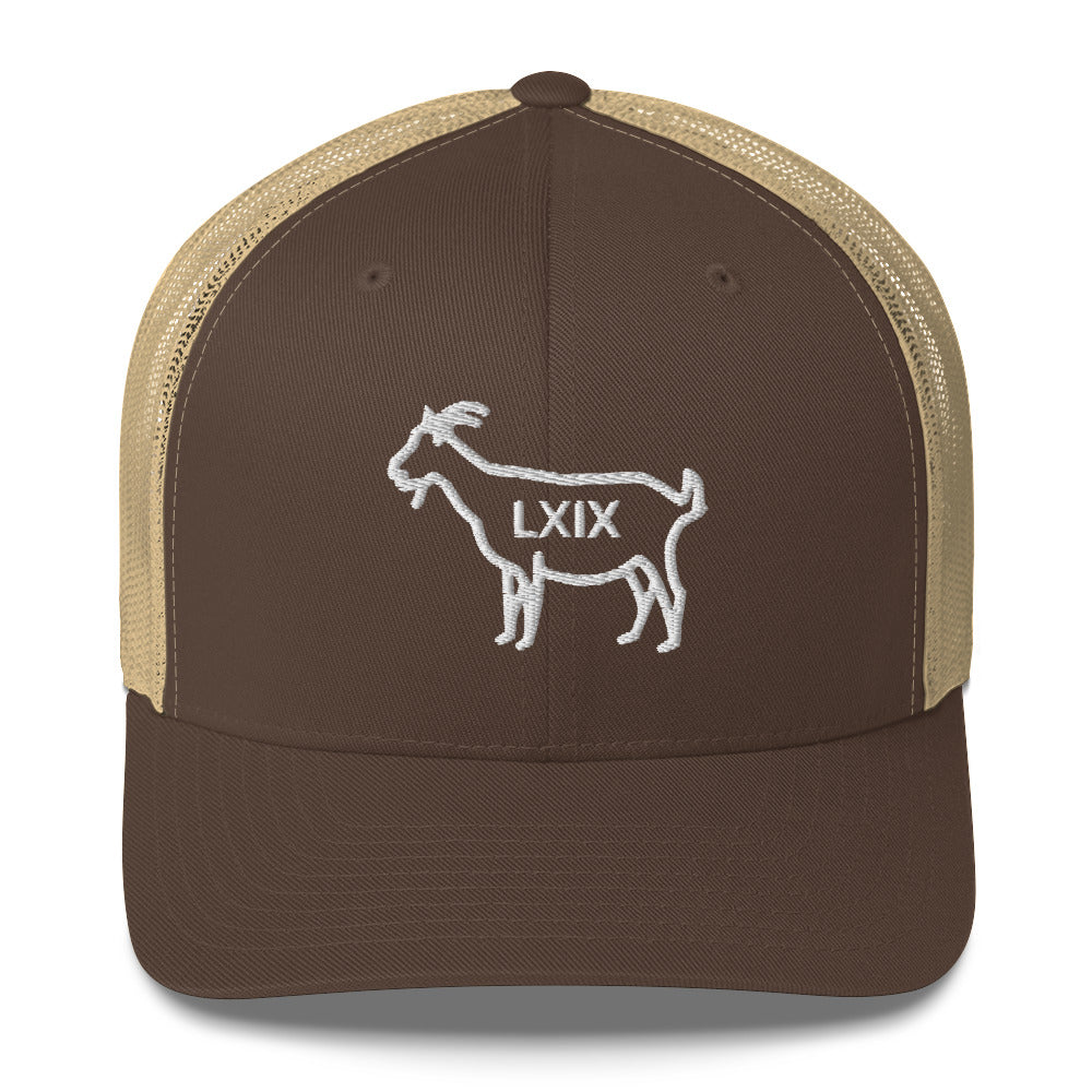 The GOAT LXIX Trucker Hat — Mesh-Back Snapback Cap