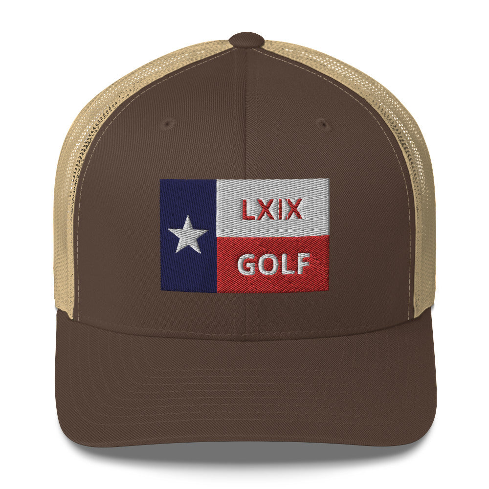 Texas Flag Golf Trucker Hat — Mesh-Back Snapback Cap