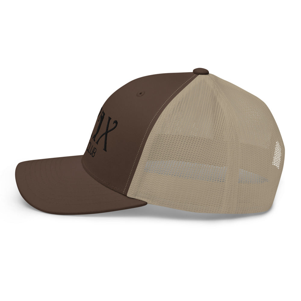 Curve Logo Trucker Hat — Mesh-Back Snapback Cap (Black Logo)