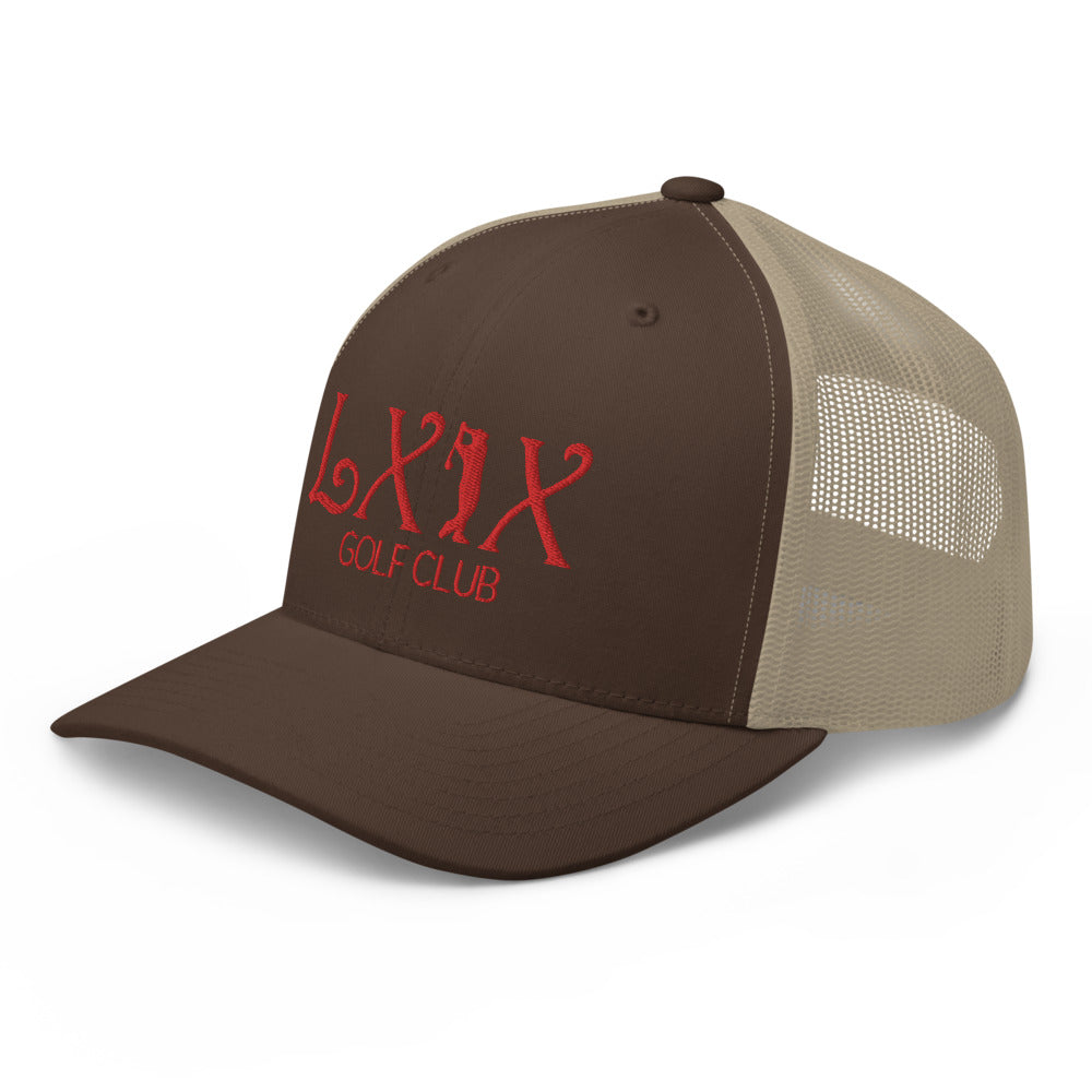 Curve Logo Trucker Hat — Mesh-Back Snapback Cap (Red Logo)