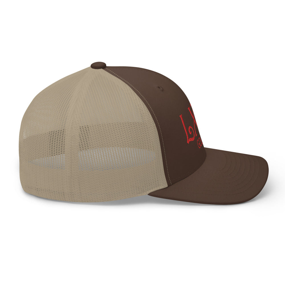Curve Logo Trucker Hat — Mesh-Back Snapback Cap (Red Logo)