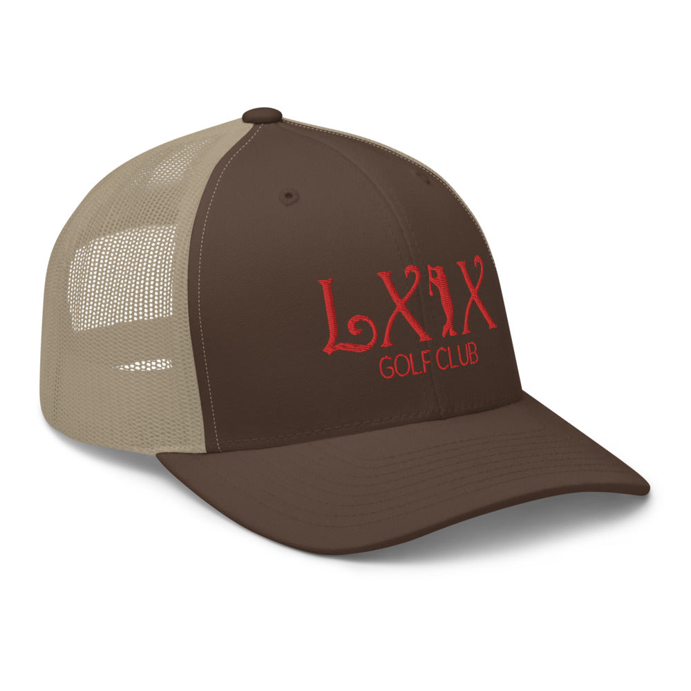 Curve Logo Trucker Hat — Mesh-Back Snapback Cap (Red Logo)