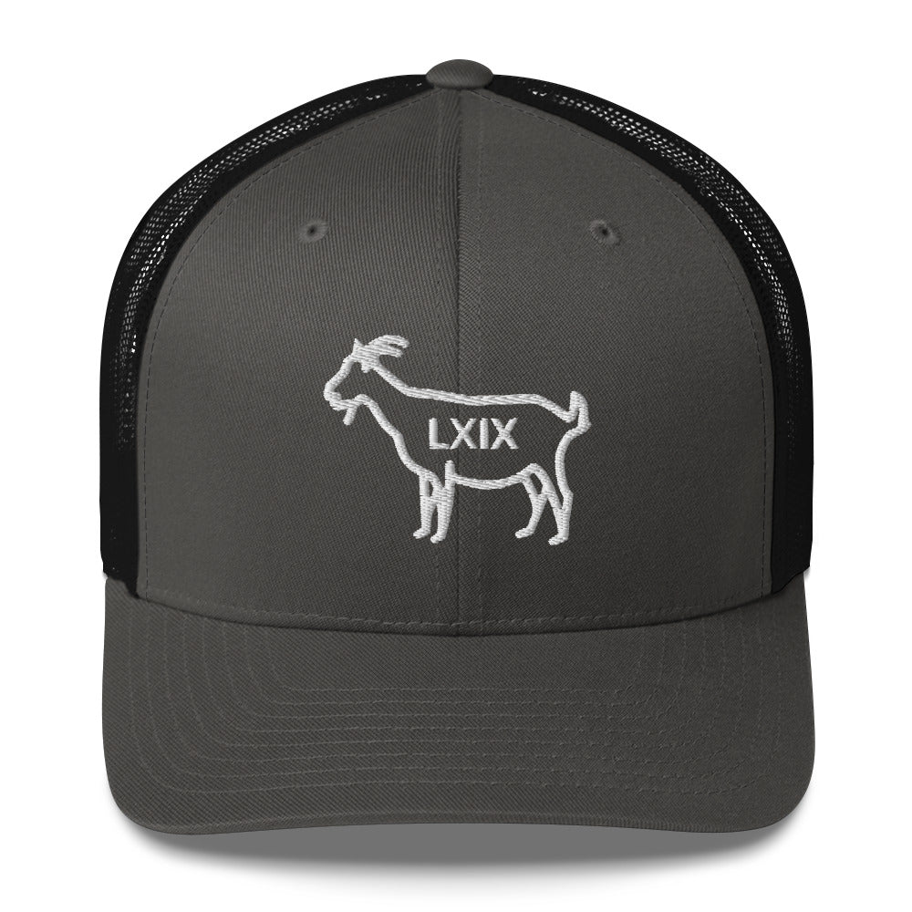 The GOAT LXIX Trucker Hat — Mesh-Back Snapback Cap