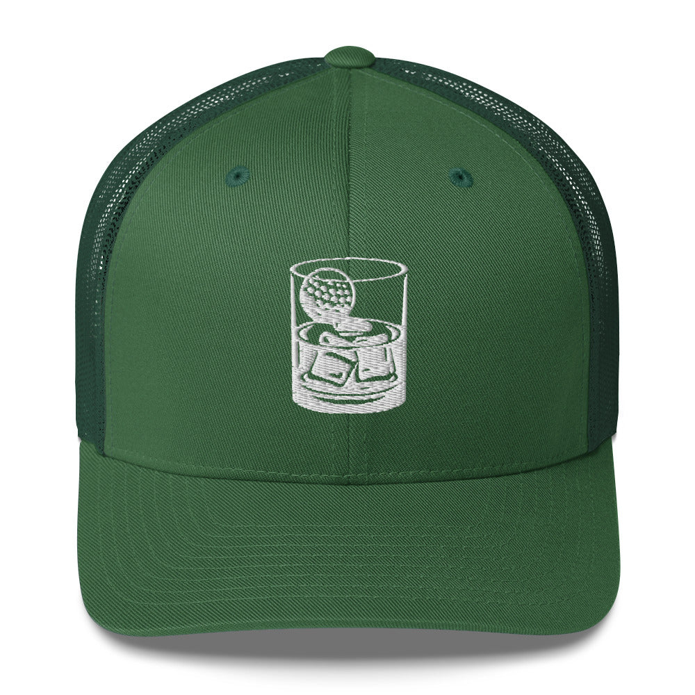 Whiskey Glass Trucker Hat — Funny Golf Snapback Cap