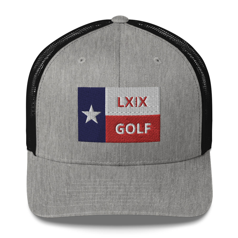 Texas Flag Golf Trucker Hat — Mesh-Back Snapback Cap