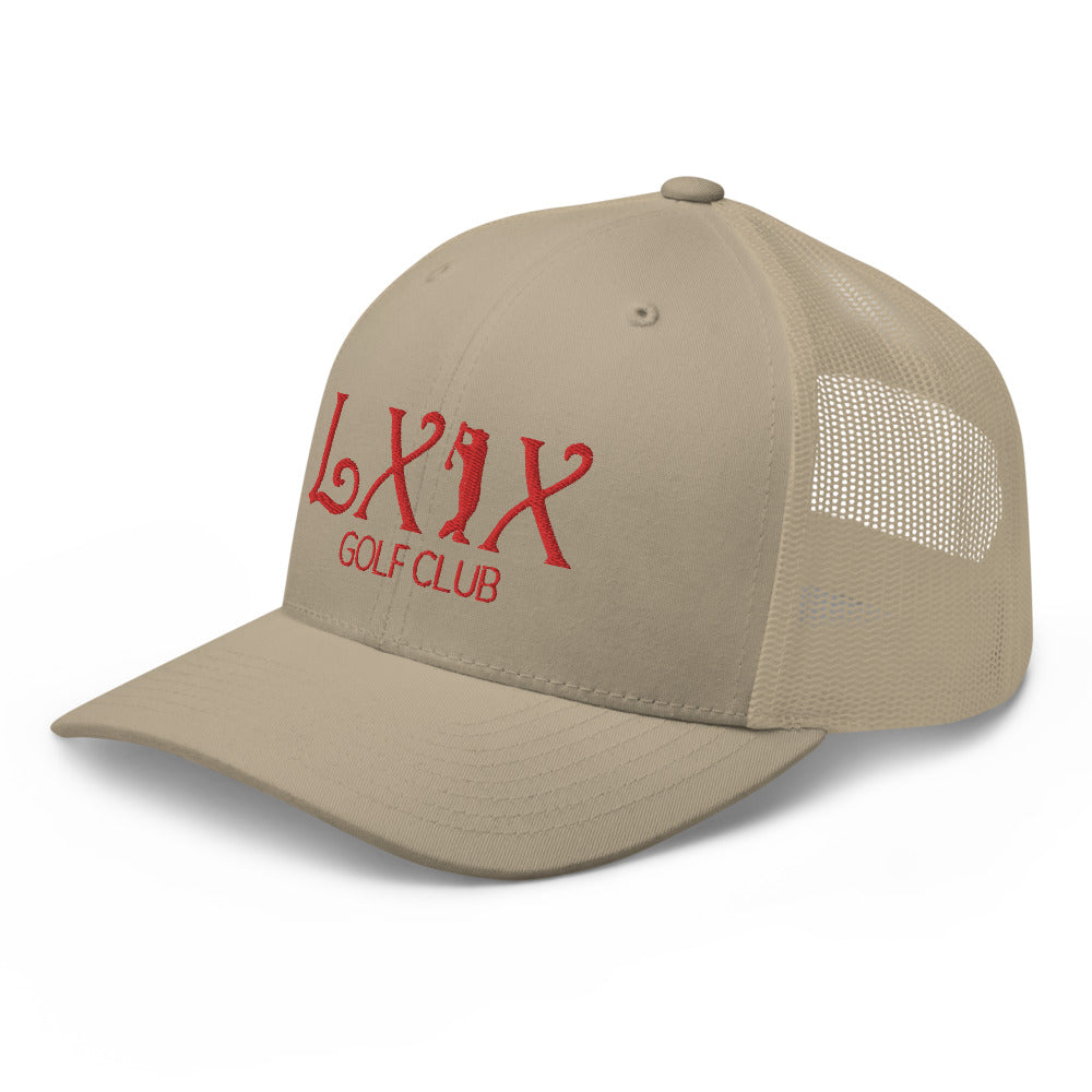 Curve Logo Trucker Hat — Mesh-Back Snapback Cap (Red Logo)