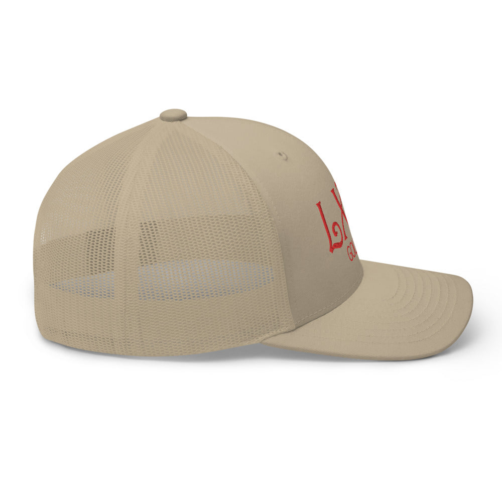 Curve Logo Trucker Hat — Mesh-Back Snapback Cap (Red Logo)