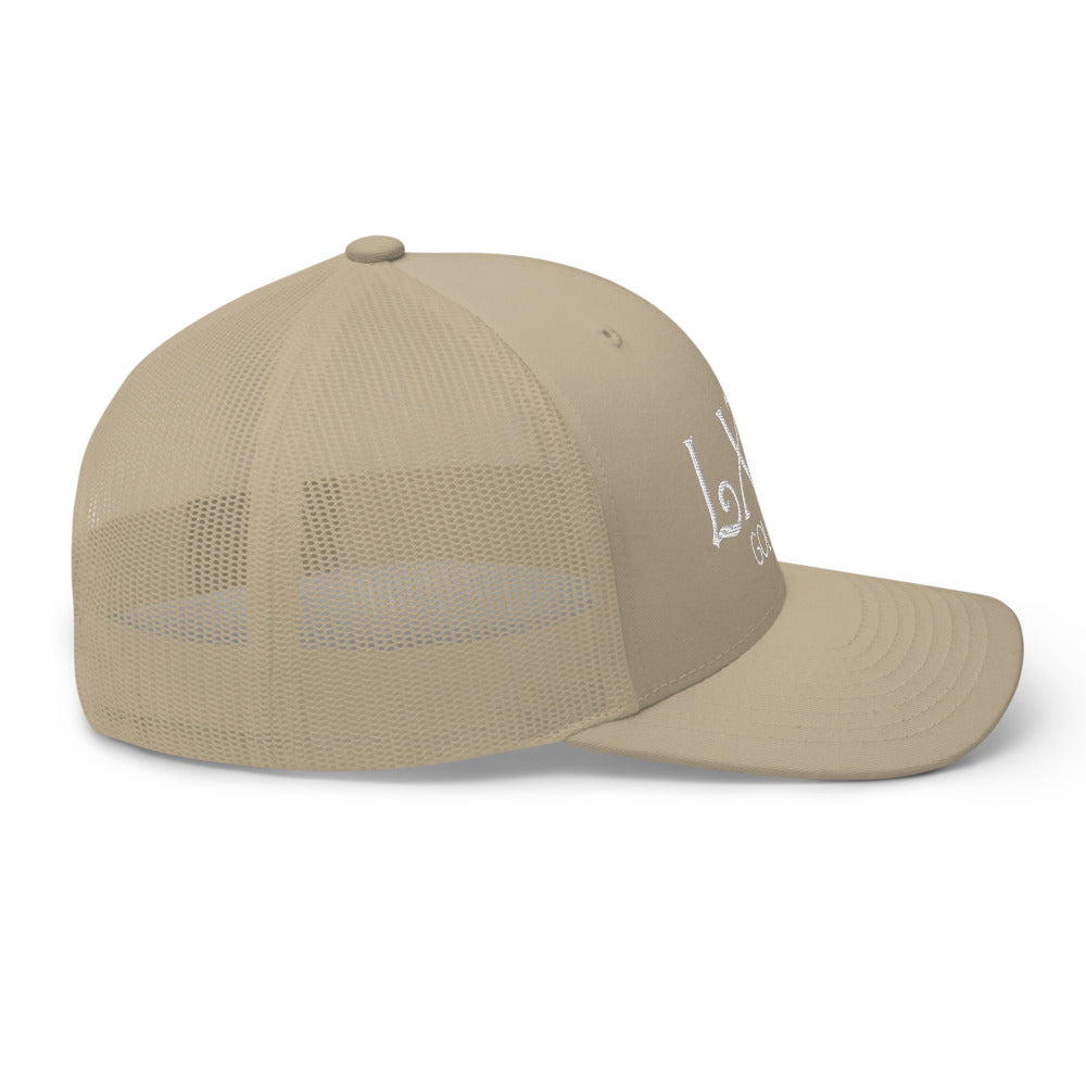 Curve Logo Trucker Hat — Mesh-Back Snapback Cap (White Logo)