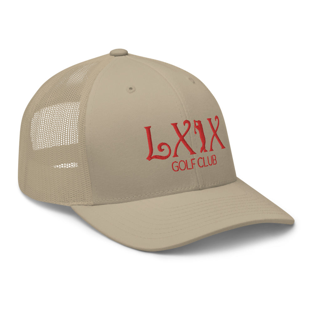 Curve Logo Trucker Hat — Mesh-Back Snapback Cap (Red Logo)