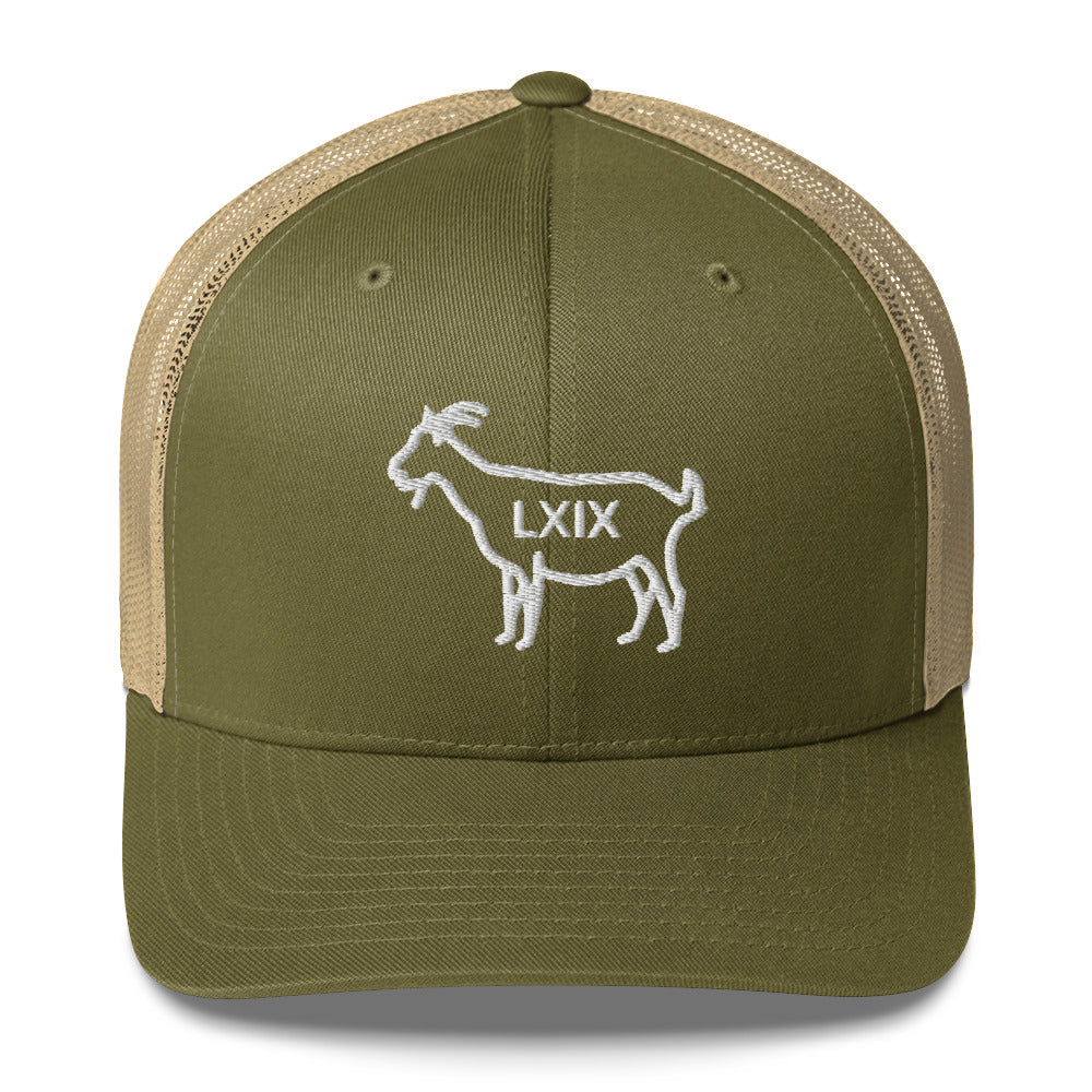 The GOAT LXIX Trucker Hat — Mesh-Back Snapback Cap