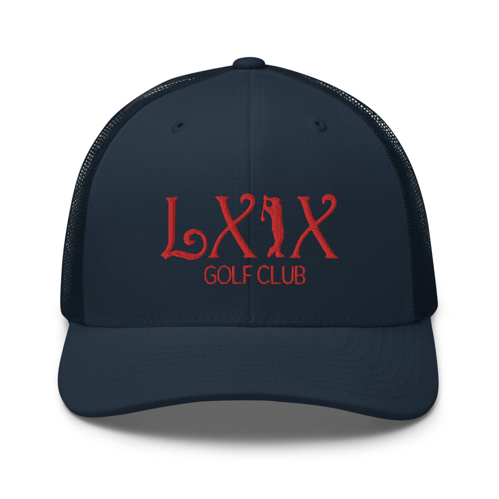 Curve Logo Trucker Hat — Mesh-Back Snapback Cap (Red Logo)