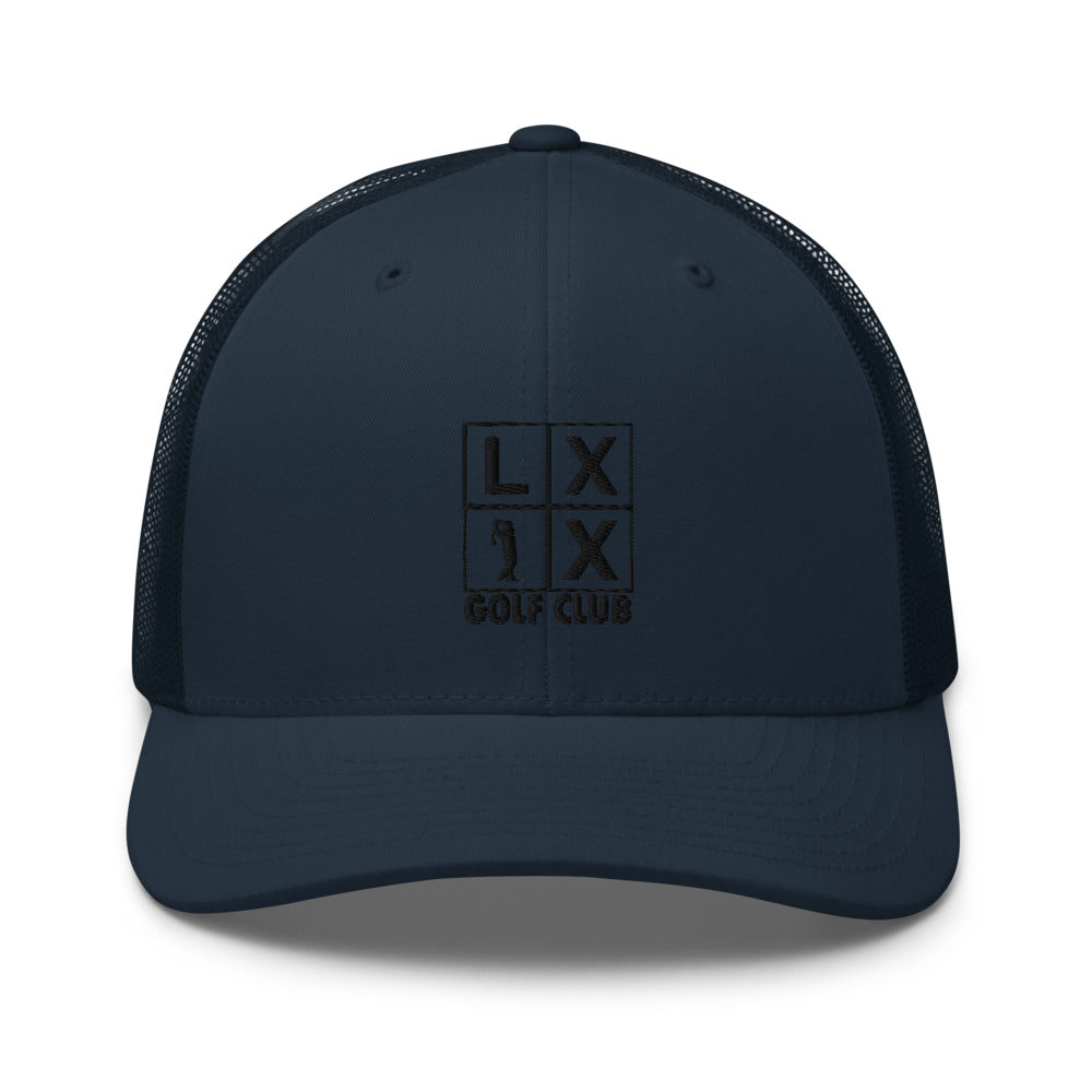 Four Box Logo Trucker Hat — Mesh-Back Snapback Cap (Black Logo)