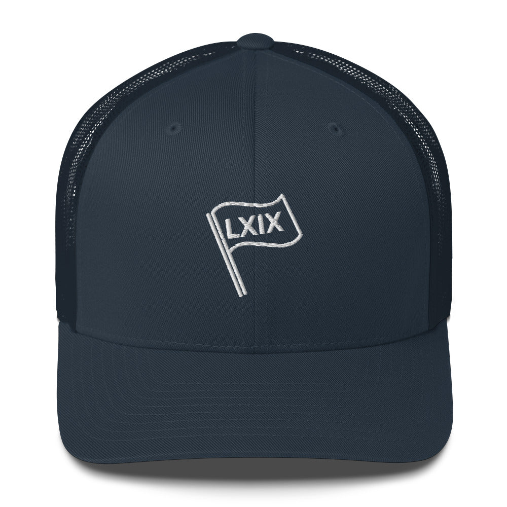 LXIX Flag Trucker Hat — Mesh-Back Snapback Cap