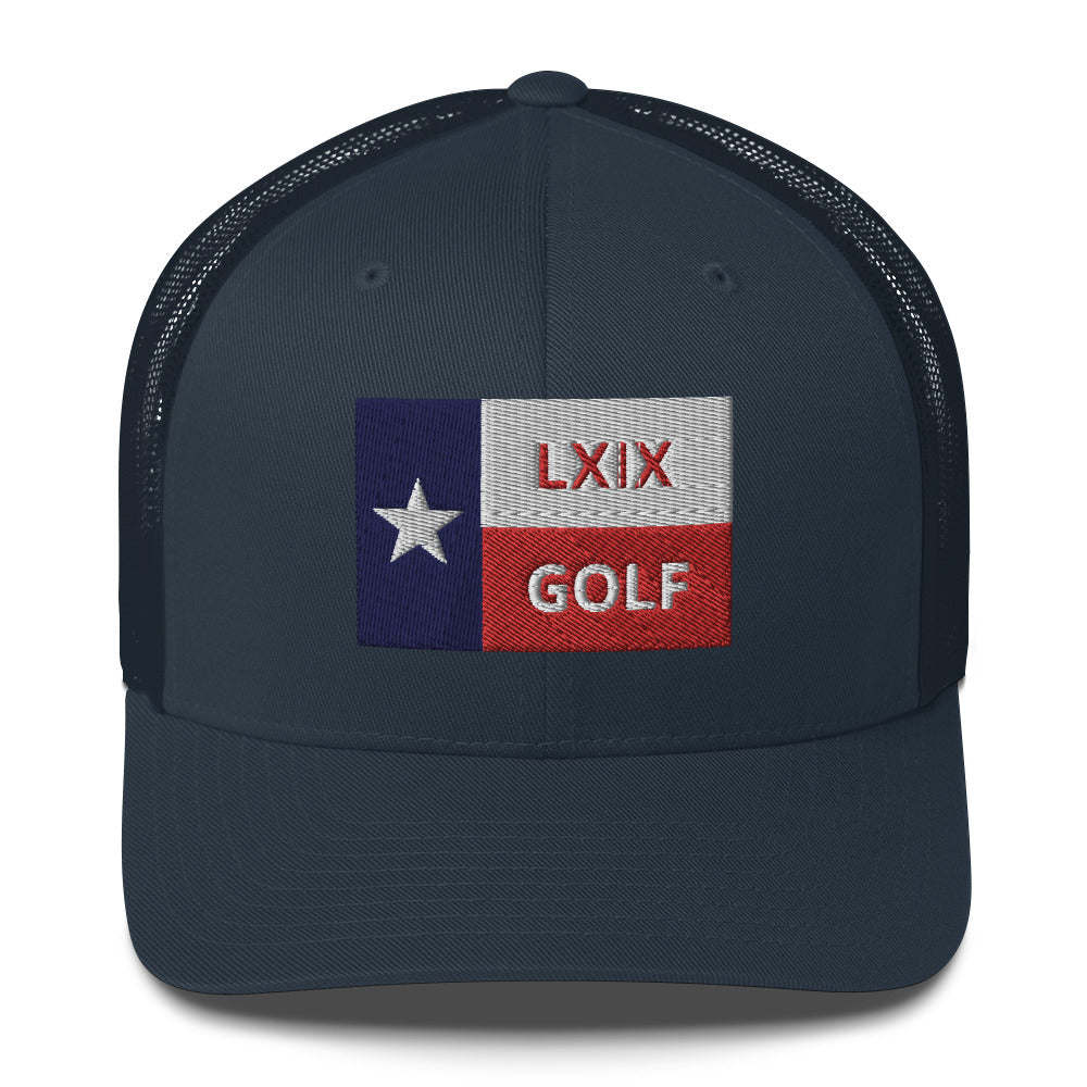 Texas Flag Golf Trucker Hat — Mesh-Back Snapback Cap