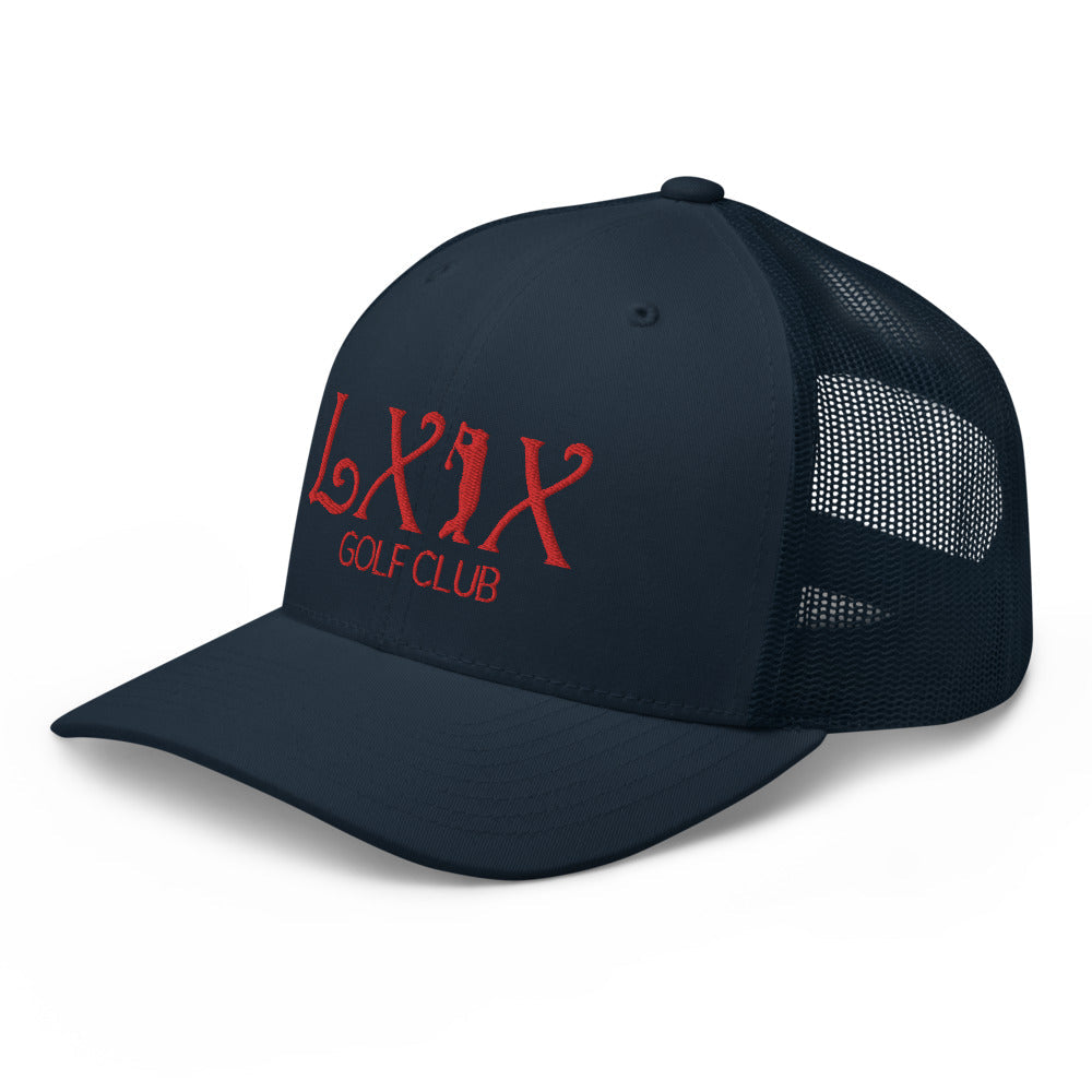 Curve Logo Trucker Hat — Mesh-Back Snapback Cap (Red Logo)