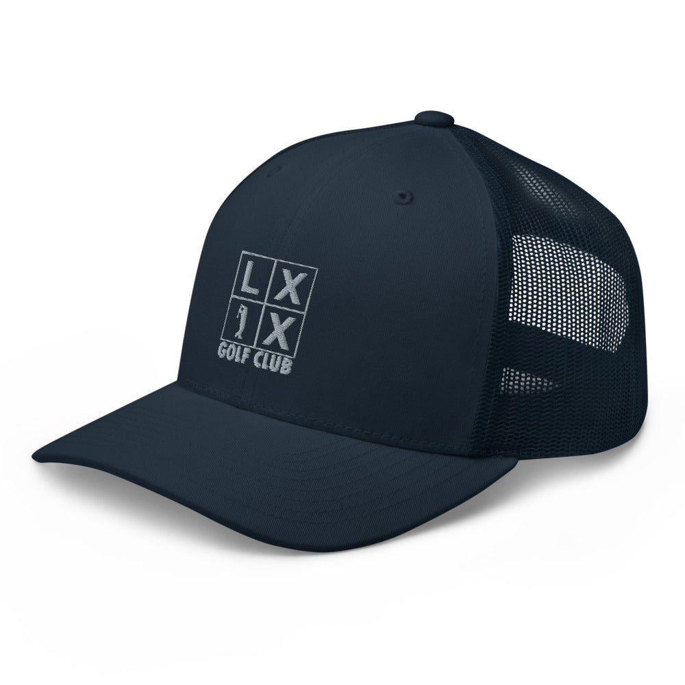 Four Box Logo Trucker Hat — Mesh-Back Snapback Cap (Gray Logo)