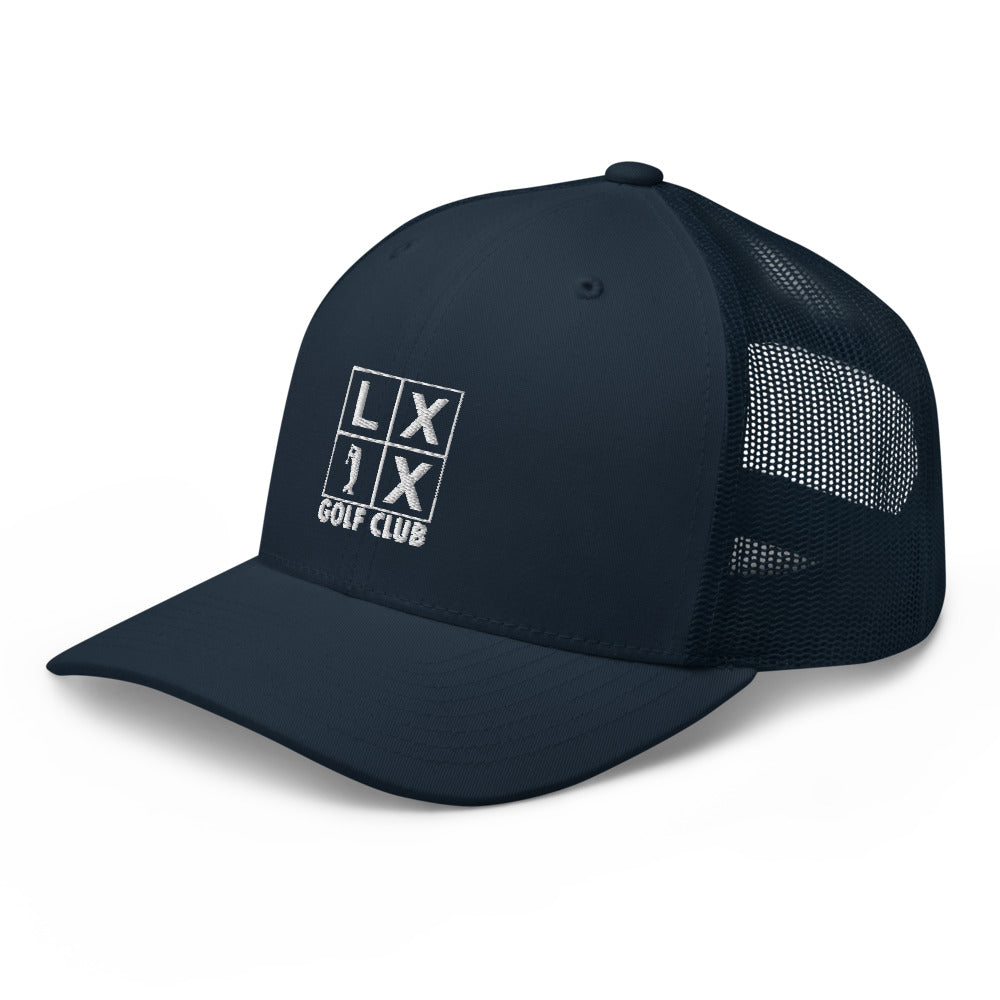 Four Box Logo Trucker Hat — Mesh-Back Snapback Cap (White Logo)