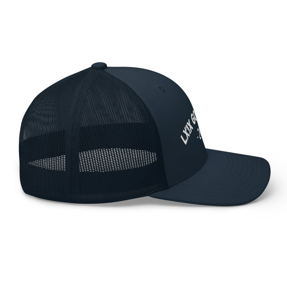 Arch Logo Trucker Hat — Mesh-Back Snapback Cap (White Logo)