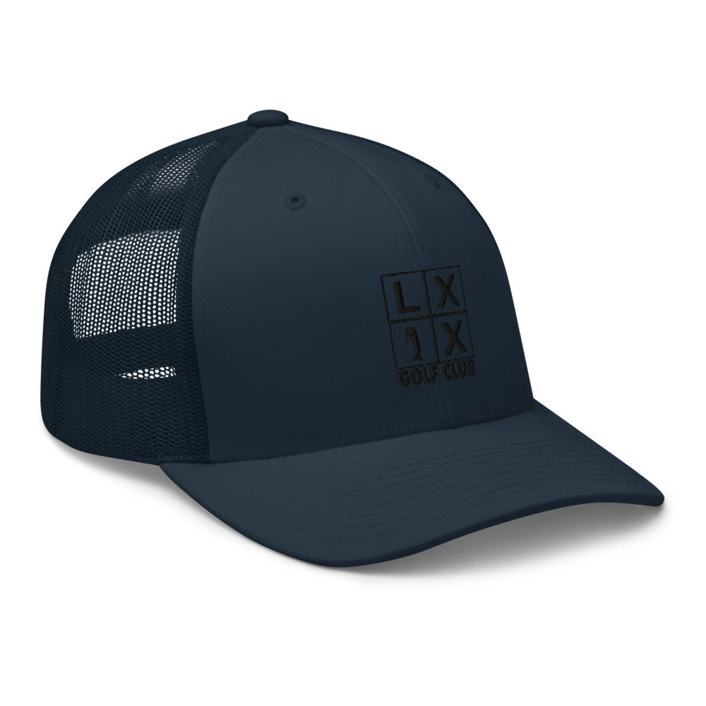 Four Box Logo Trucker Hat — Mesh-Back Snapback Cap (Black Logo)