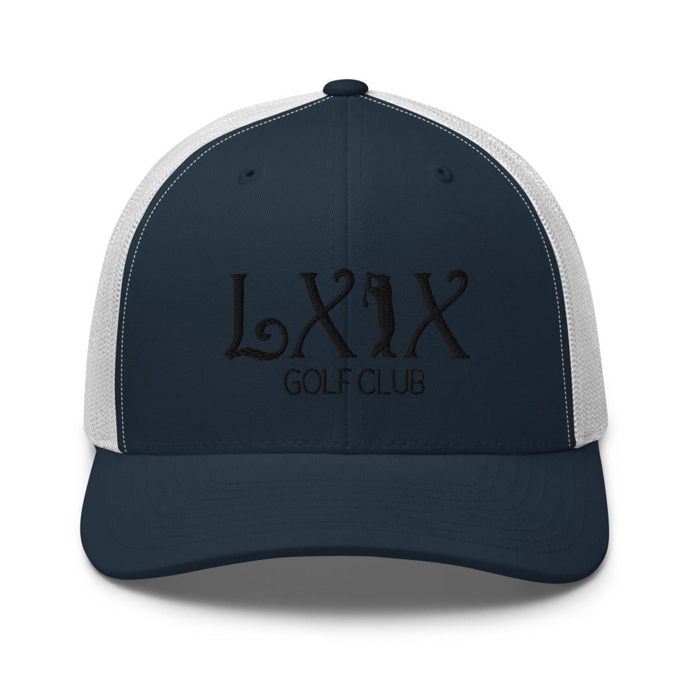 Curve Logo Trucker Hat — Mesh-Back Snapback Cap (Black Logo)