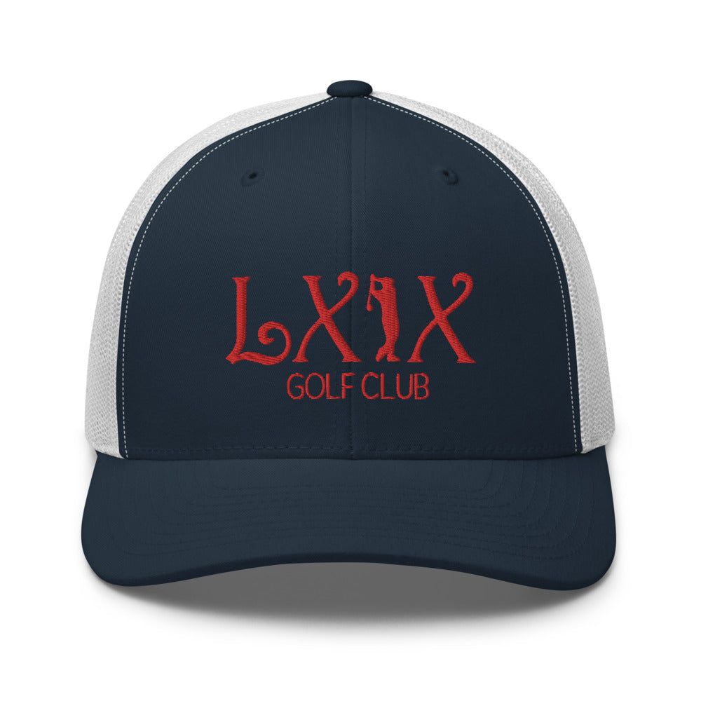 Curve Logo Trucker Hat — Mesh-Back Snapback Cap (Red Logo)
