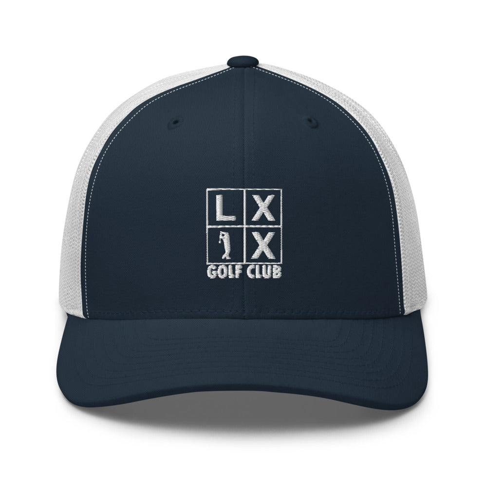 Four Box Logo Trucker Hat — Mesh-Back Snapback Cap (White Logo)