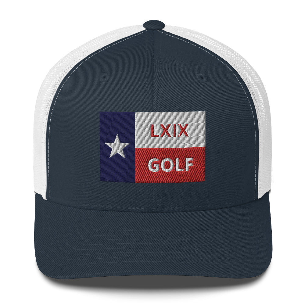 Texas Flag Golf Trucker Hat — Mesh-Back Snapback Cap