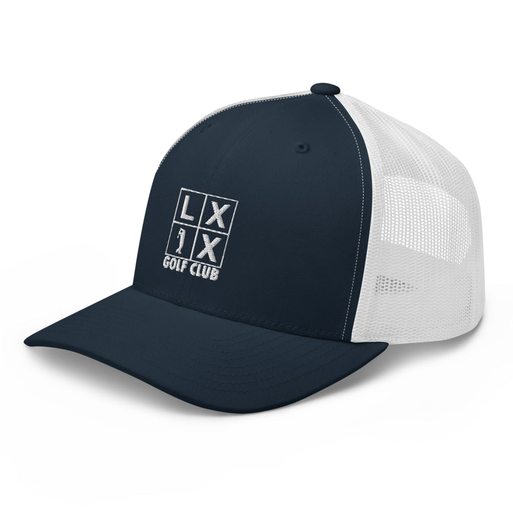 Four Box Logo Trucker Hat — Mesh-Back Snapback Cap (White Logo)
