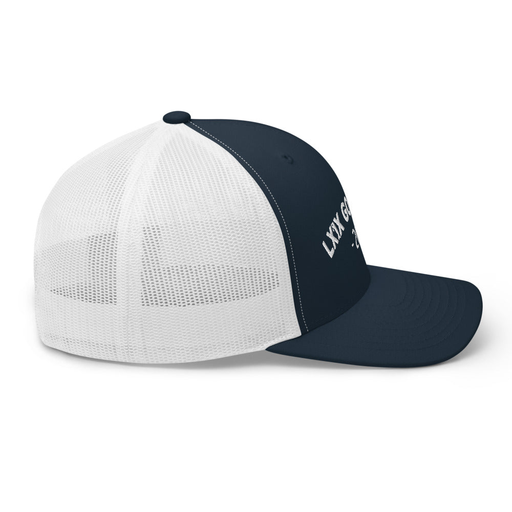 Arch Logo Trucker Hat — Mesh-Back Snapback Cap (White Logo)