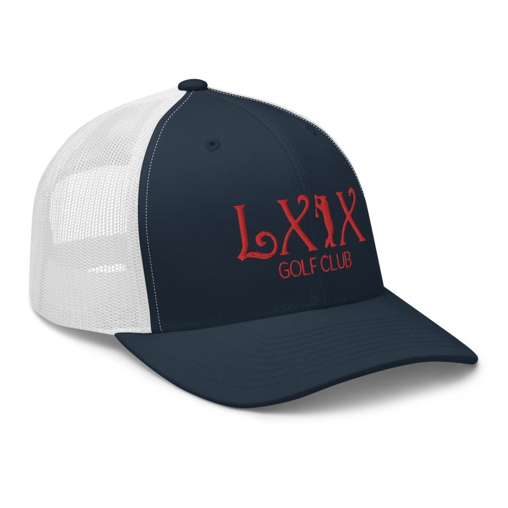 Curve Logo Trucker Hat — Mesh-Back Snapback Cap (Red Logo)