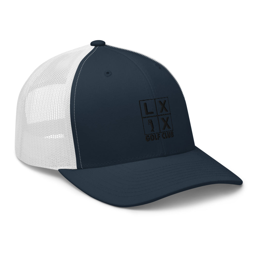 Four Box Logo Trucker Hat — Mesh-Back Snapback Cap (Black Logo)