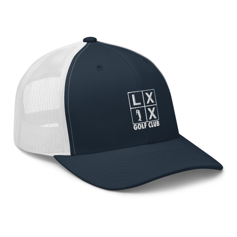 Four Box Logo Trucker Hat — Mesh-Back Snapback Cap (White Logo)