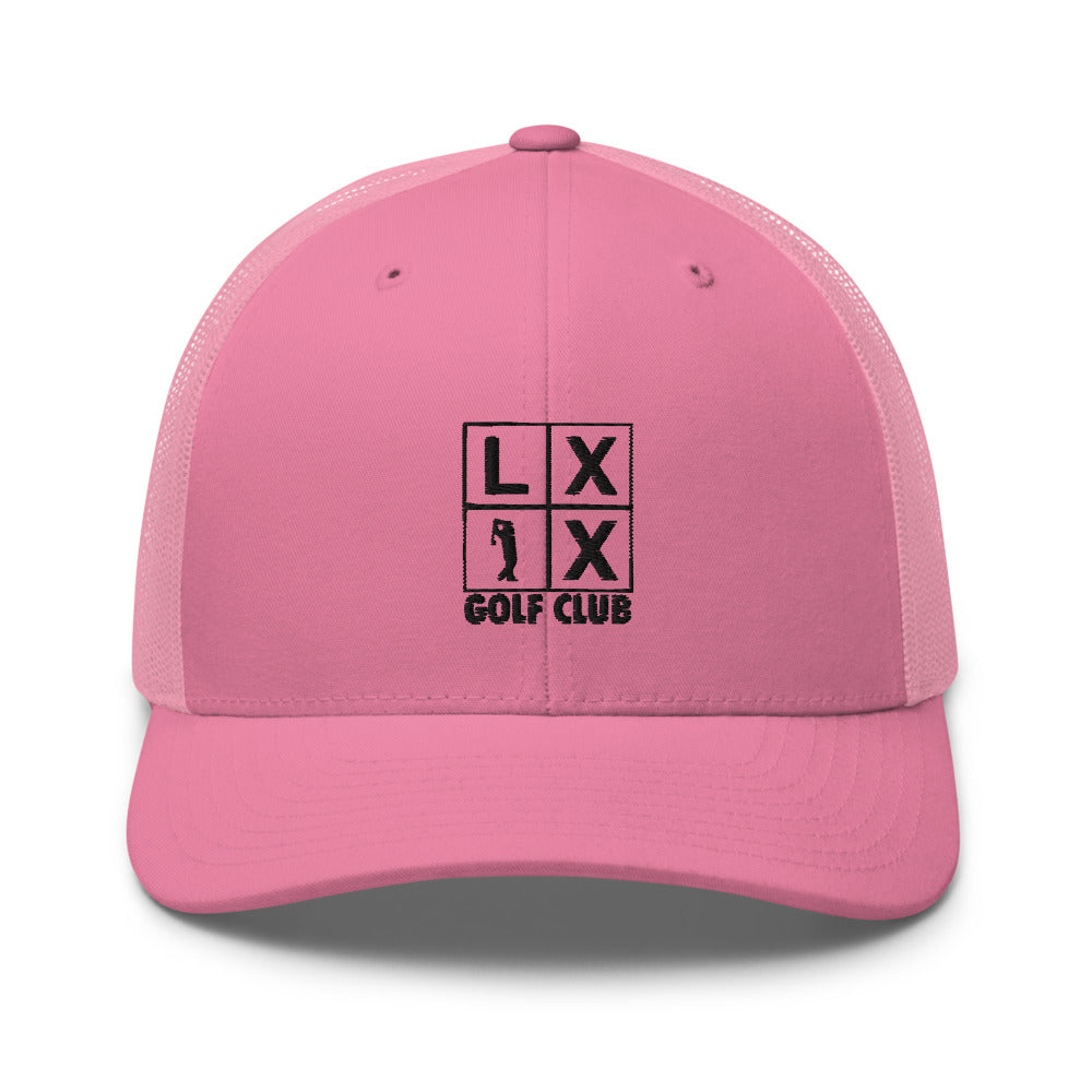 Four Box Logo Trucker Hat — Mesh-Back Snapback Cap (Black Logo)