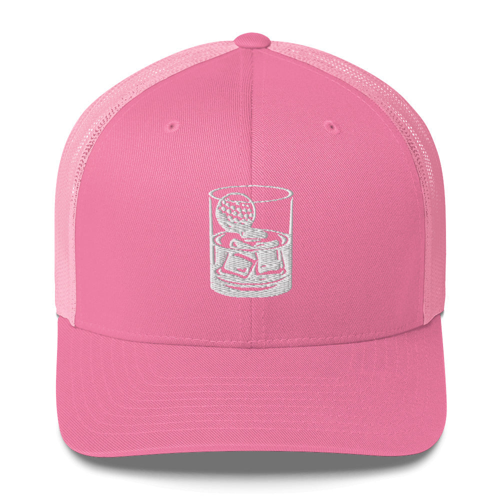 Whiskey Glass Trucker Hat — Funny Golf Snapback Cap