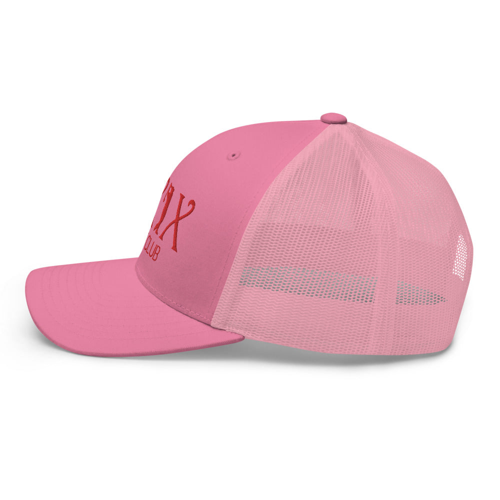 Curve Logo Trucker Hat — Mesh-Back Snapback Cap (Red Logo)