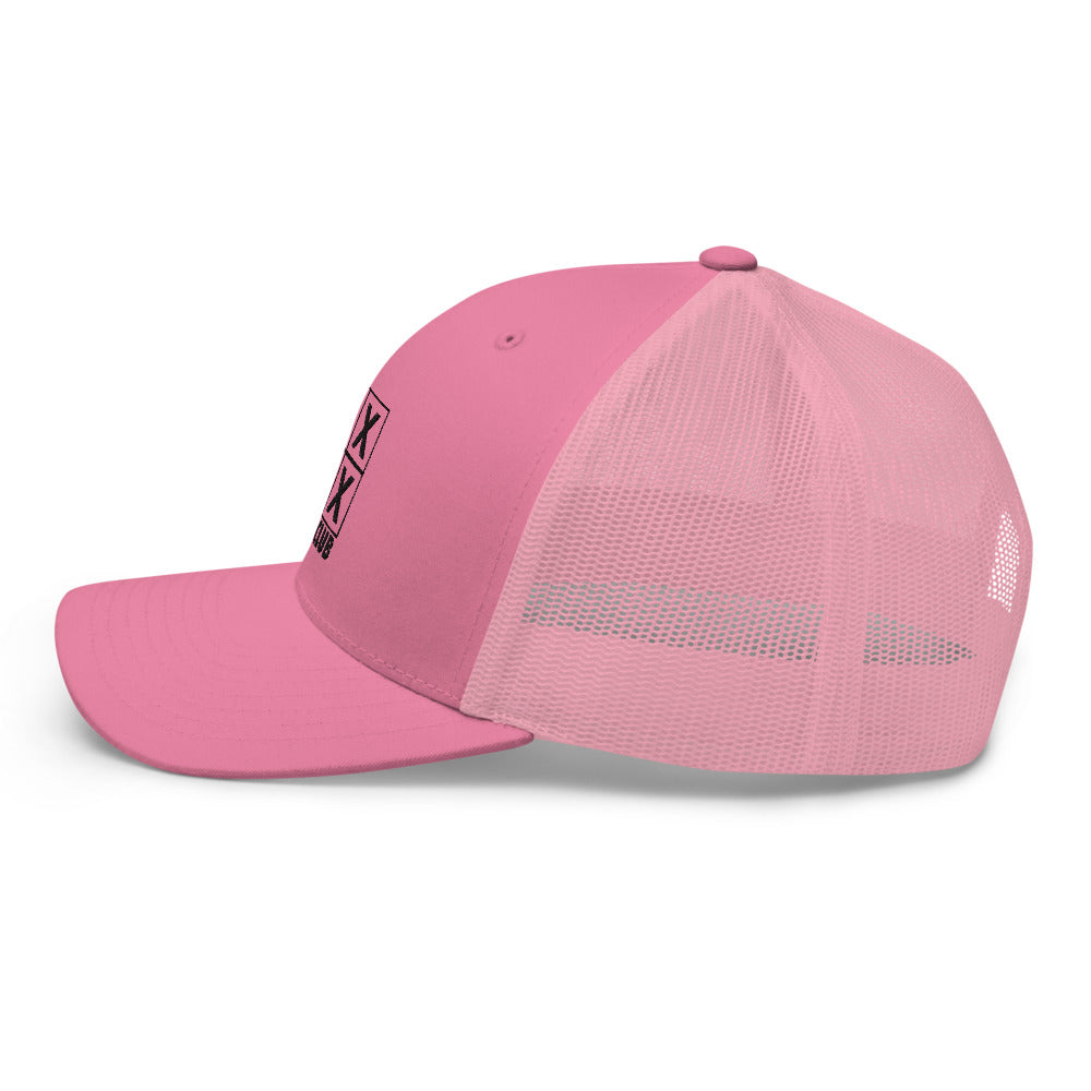 Four Box Logo Trucker Hat — Mesh-Back Snapback Cap (Black Logo)