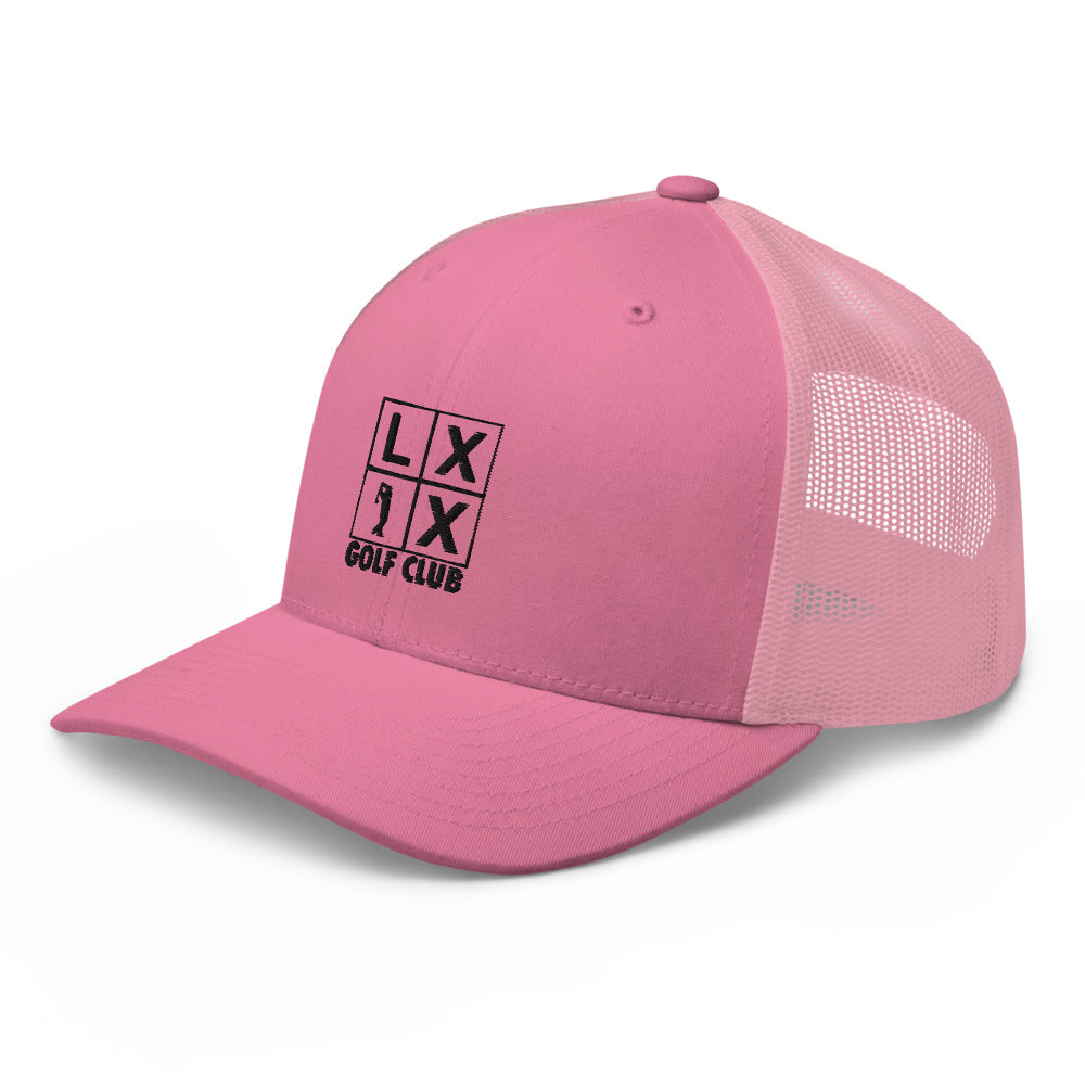 Four Box Logo Trucker Hat — Mesh-Back Snapback Cap (Black Logo)